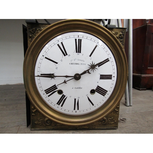 6041 - A 19th Century French comtoise clock, Roman enamelled dial with date hand, internal vertical rack st... 