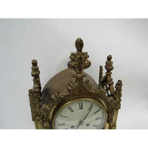 6042 - A 19th Century brass cased bracket clock of architectural design, painted metal convex Roman dial wi... 