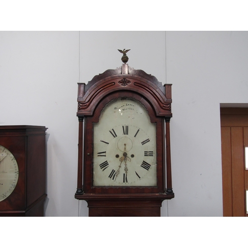 6043 - A William Latch of Newport long case clock with Roman dial, second subsidiary, calendar wheel, the c... 