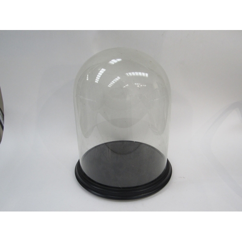 6048 - A glass dome on circular ebonised stepped base, dome 25.5cm diameter x 32cm high