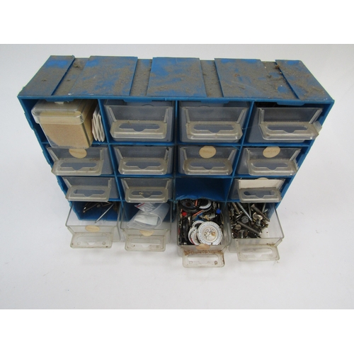 6055 - A large collection of watch/clock fixings and spares in various multi drawer cabinets including scre... 