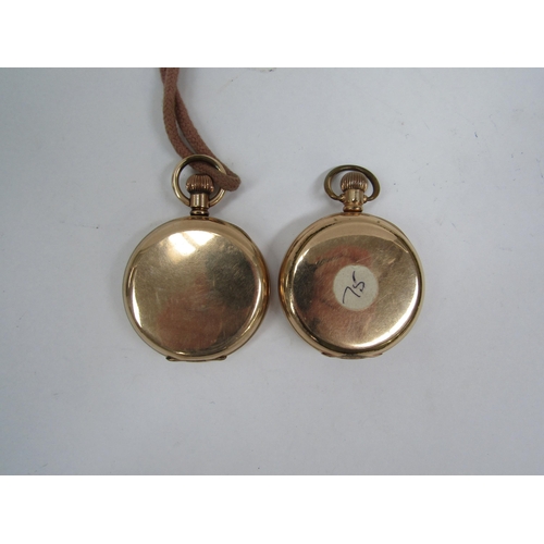 6059 - Two gold plated open faced pocket watches with Arabic and Roman enamelled dials including Waltham