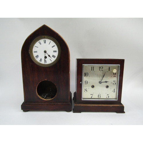 6076 - A French timepiece in mahogany case (a/f), with an Art Deco period German striking mantel clock (2) ... 