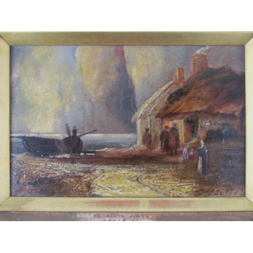 9013 - JOHN SYER Jnr (1846-1913) A small oil on board, scene at Cromarty. Firth. Signed bottom right, writt... 