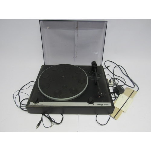 8454 - A Thorens TD280 turntable with Ortofon OMB 10 cartridge, one lid hinge snapped