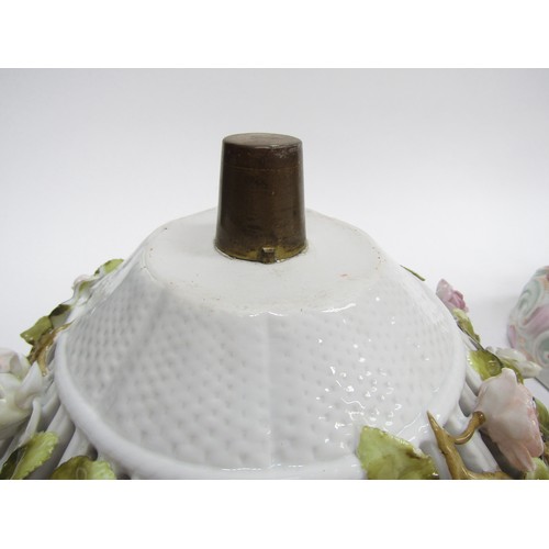 9021 - A mid to late 19th Century German porcelain table centrepiece basket with three frolicking cherubs, ... 