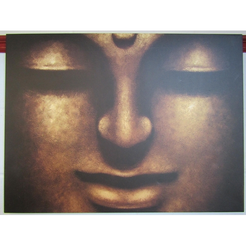 1009 - A mounted print depicting a gilded serene buddha's face, 60cm x 80cm     (E) £8-12