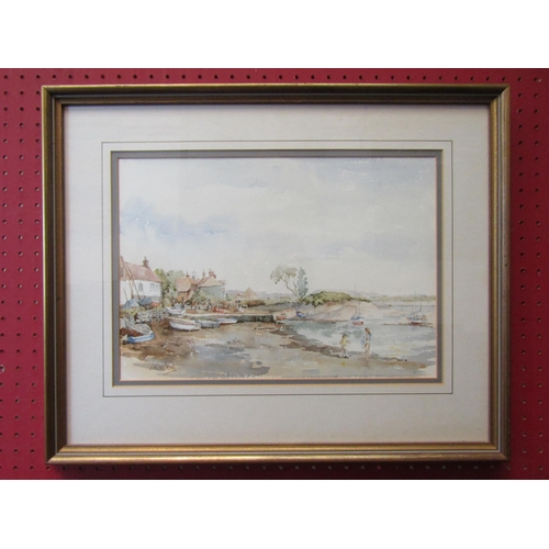 1085 - J.M. FICKIN: A watercolour depicting children on the shore at Burnham Ovary Staithe, signed lower le... 