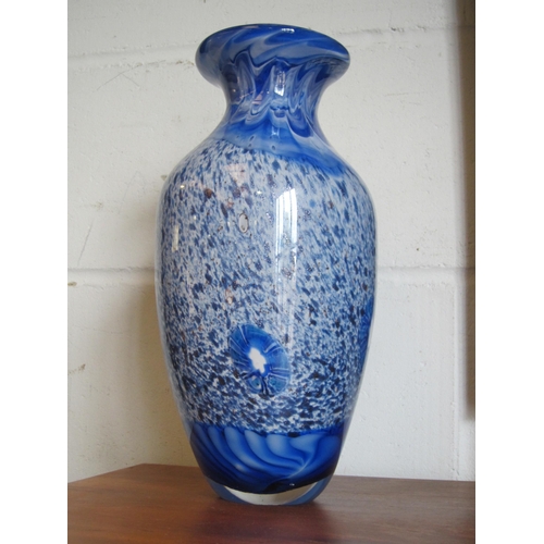 1014 - A modern mottled blue art glass vase, 31cm high