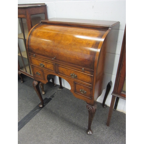 1021 - An Edwardian style reproduction mahogany lady's writing desk with cylindrical top opening to reveal ... 
