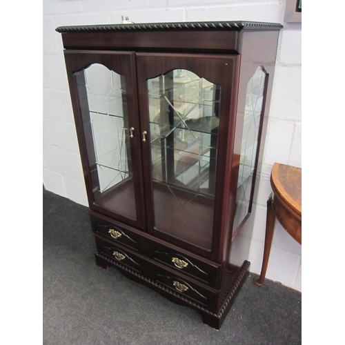 1029 - A modern veneered china display cabinet, the astragal glazed doors over two drawers, 130cm high x 81... 