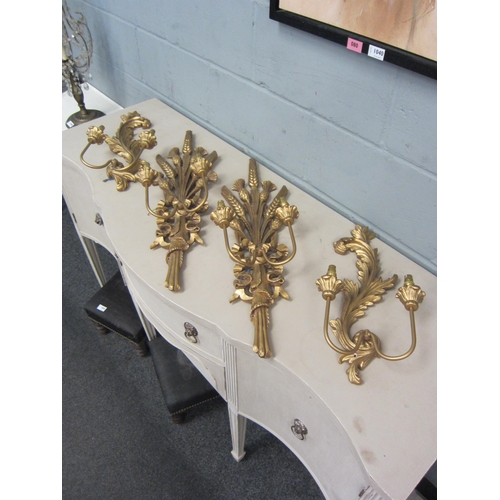1041 - A pair of modern gilt barley wall sconces and a pair of gilt scroll wall sconces (4)