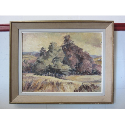 1060 - An oil on board with heavy texture depicting a rural landscape, gilt framed, 45cm x 60cm image size