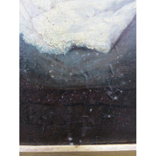 9019 - A late 19th century oil on canvas of a seated mother and child on a garden bench. Indistinctly signe... 