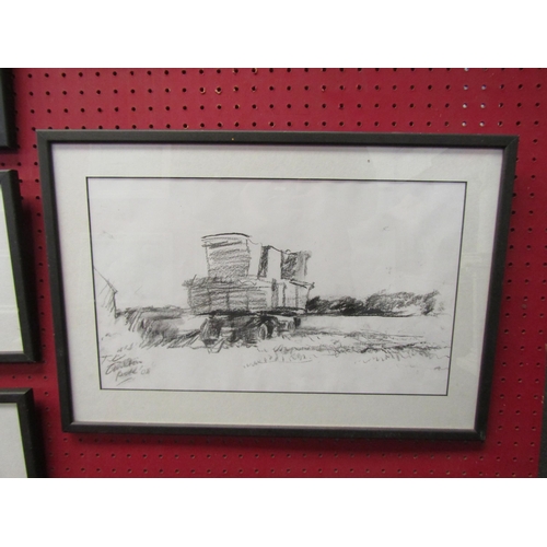 1091 - TERRY COPPIN (b.1939): A group of five framed and glazed charcoal farming studies including scenes a... 