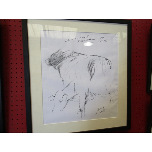 1092 - TERRY COPPIN (b.1939): Three framed and glazed charcoal studies of cattle and calf and Oxford Ram.  ... 