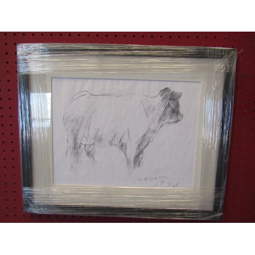 1092 - TERRY COPPIN (b.1939): Three framed and glazed charcoal studies of cattle and calf and Oxford Ram.  ... 