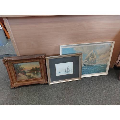 1250 - J.Lewis an oil depicting a river scene, signed lower left gilt framed and glazed. Together with a wa... 