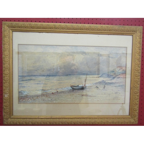 1088 - A.HODDEZ: A watercolour of fishermen bringing a boat up the shore, signed and dated 1878 lower right... 