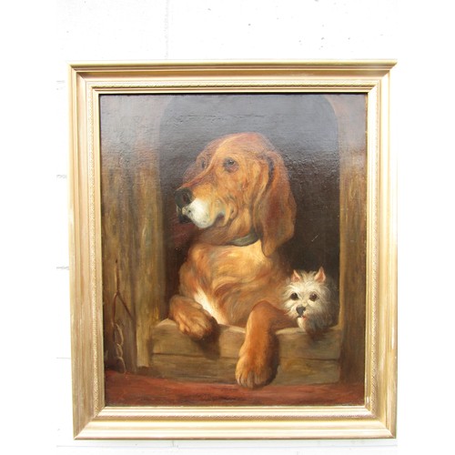 9007 - After Landseer - An oil on canvas of 'Dignity & Impudence' depicting two dogs. Unsigned. Set in a gi... 
