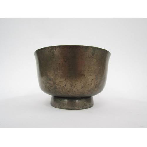 9015 - A Chinese bronze footed bowl, plain design, 13.5cm diameter, 9cm tall  (R)  £60