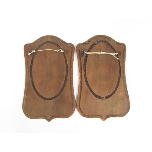 9029 - A pair of early 20th Century specimen wood panels with central image of Cruise Liner and Viking Long... 