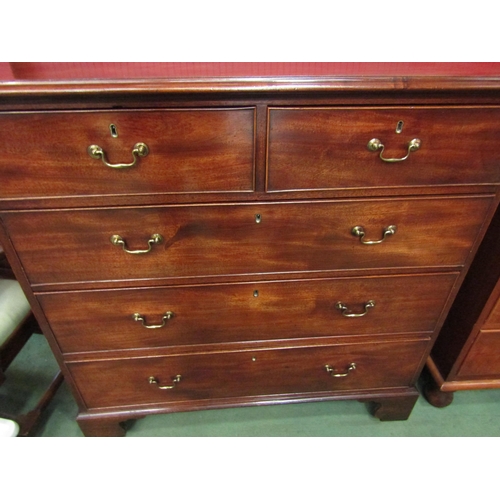 4024 - A George III flame mahogany chest of two short over three graduating long drawers with brass swan ne... 