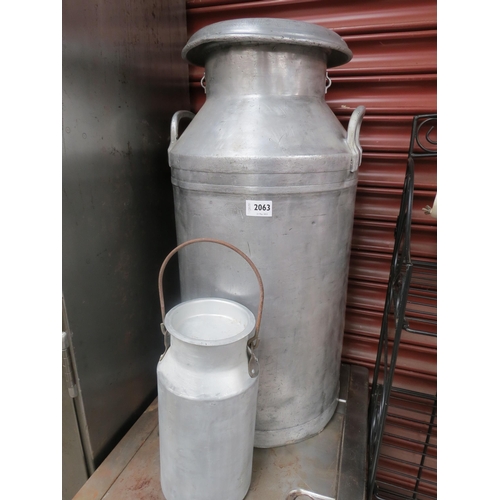 3496 - A polished aluminium milk churn and a small churn     (R) £40