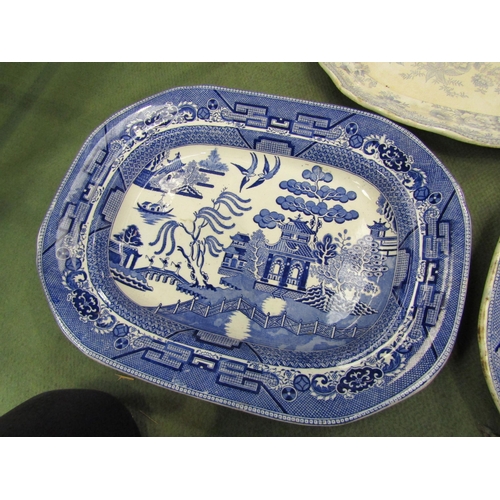 4007 - Three transferware meat platters; one 