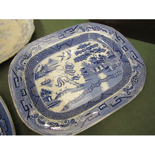 4007 - Three transferware meat platters; one 