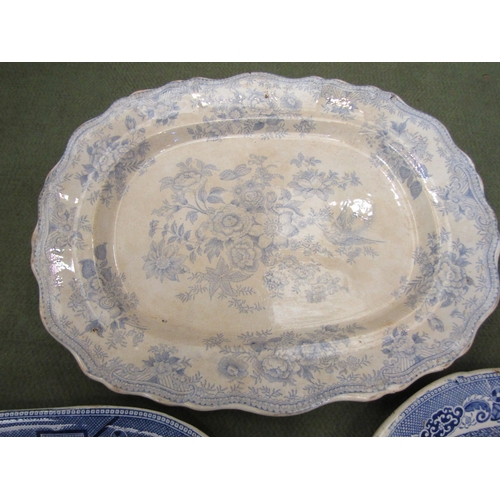 4007 - Three transferware meat platters; one 