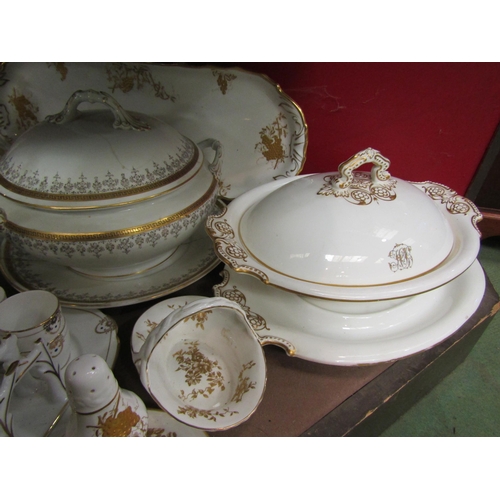 4008 - A selection of white ground and gilt embellished table wares including tureen, tea wares, Royal Albe... 