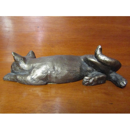 4028 - A Frith Sculpture of a cat stretching, with Paul Jenkins initials, 16cm long