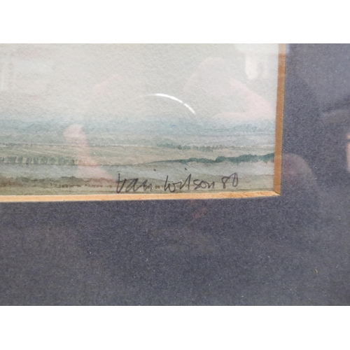 1113 - VAN-WILSON (XX): A framed and glazed watercolour, open landscape with cathedral.  Signed bottom righ... 