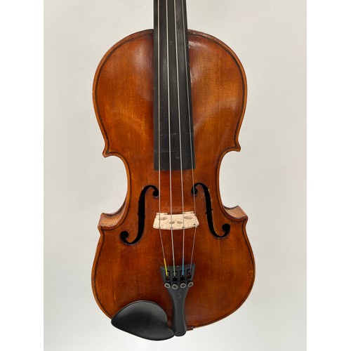 8055 - A 20th Century full size violin (4/4), label marked Monzino & Son, Stradivante, heavily restored, ca... 