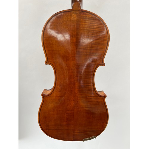 8055 - A 20th Century full size violin (4/4), label marked Monzino & Son, Stradivante, heavily restored, ca... 