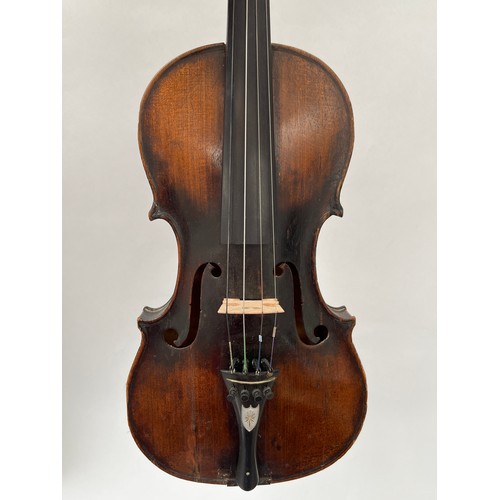 8057 - An early 20th Century full size violin (4/4), spruce top, two piece back, stamped Duke London but po... 