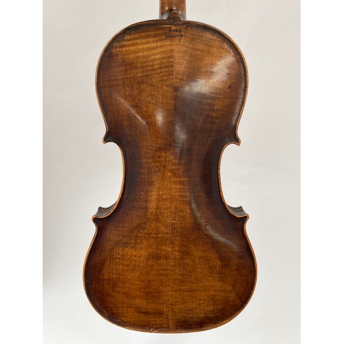 8057 - An early 20th Century full size violin (4/4), spruce top, two piece back, stamped Duke London but po... 