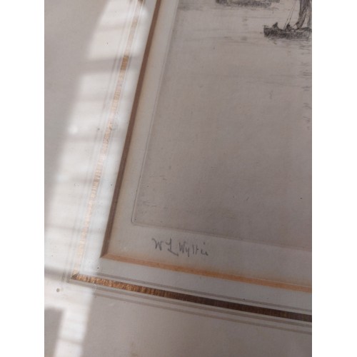 1079 - A William Lionel Wyllie (1851-1931) etching depicting ships and boats on a river, signed in pencil t... 