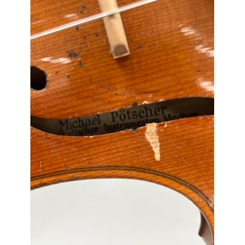 8054 - A 1925 dated Michael Potscher violin, full size (4/4), for restoration, cased