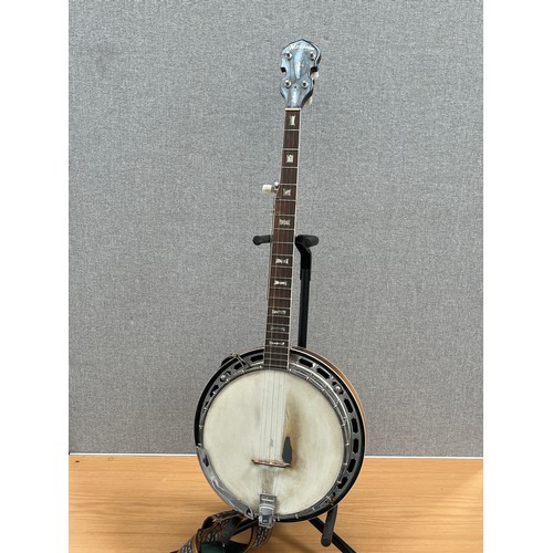 8183 - A Moridaira Deluxe five string banjo, eagle mother-of-pearl inlay to back