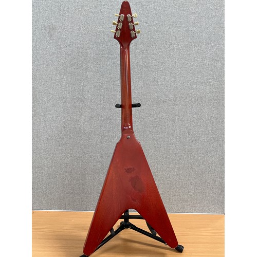 8175 - A Gibson 2002 Flying V electric guitar with crescent moon mother-of-pearl inlay, worn cherry body, s... 