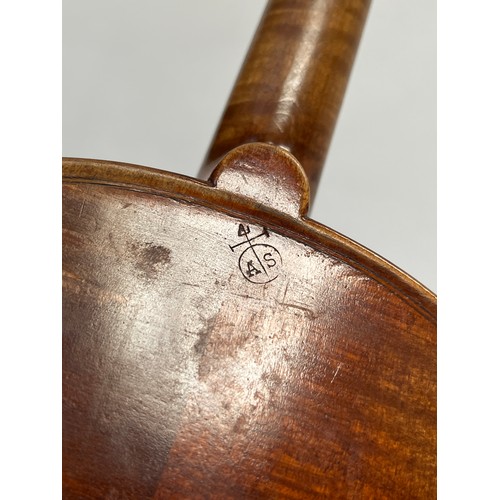 8062 - A 19th Century Mittenwald violin, full size (4/4), spruce top, two-piece back, label Amatius, stampe... 