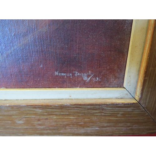 1112 - NORMAN DONNELLY: The Green Buddha. Oil on canvas, signed lower right and dated 1936, framed 39cm x 4... 