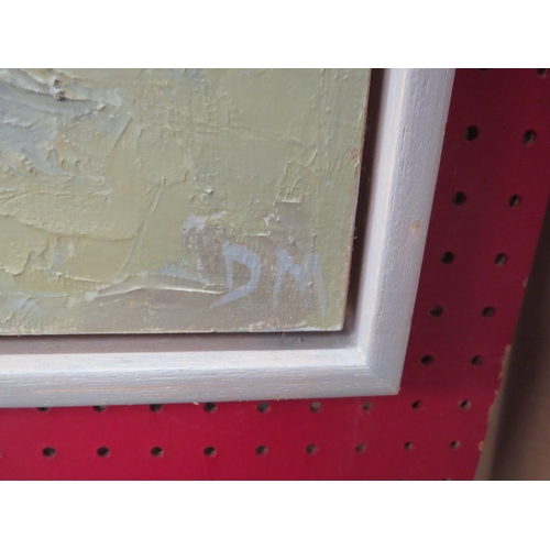 1116A - DIANA MARSTON: 'Suffolk Isn't Flat' abstract oil on board, monogrammed lower left, framed 66cm x 60.... 