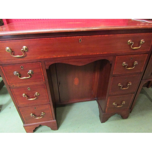 4099 - A 19th Century inlaid mahogany twin pedestal desk of small proportions having seven drawer and kenne... 