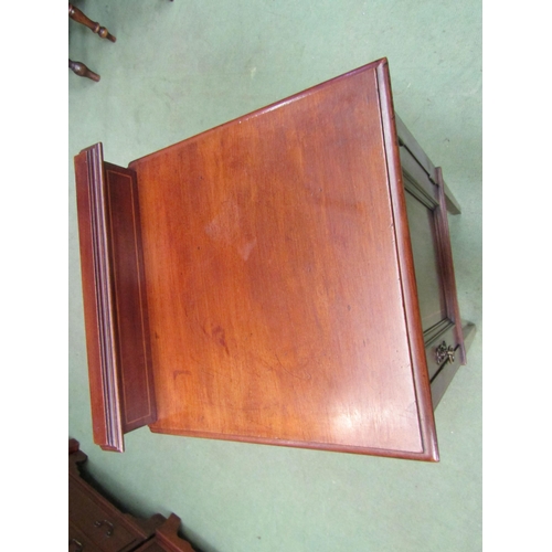 4103 - An Edwardian mahogany line inlaid bedside cabinet the raised back and single door cupboard on square... 