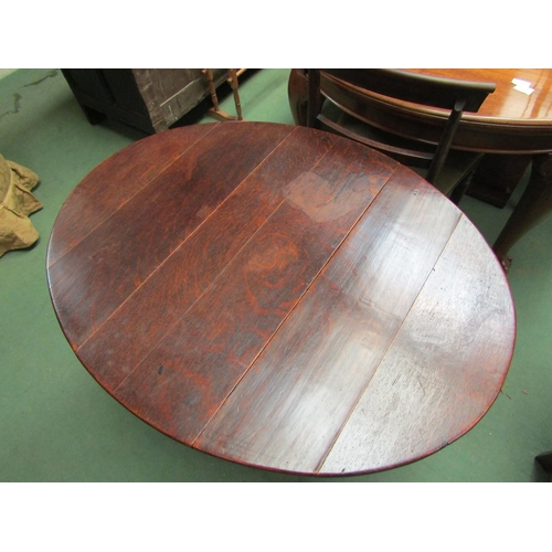 4105 - An 18th Century country oak gate leg table of small proportions the oval top rising leaves on turned... 