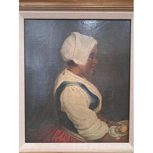 4101 - An early 19th English School half length portrait of a black female waiting woman, facing sinister, ... 