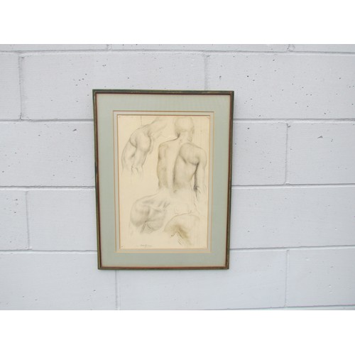 4107 - GILBERT LEDWARD (1888-1960) A framed and glazed pencil and ink sketch, studies of male torsos. Penci... 